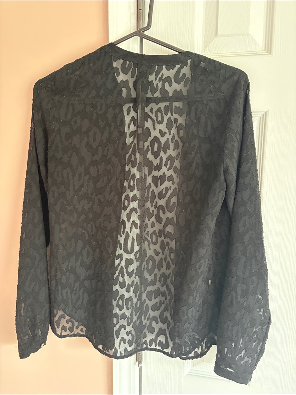 Ann Taylor Black Sheer Leopard Jacquard Blouse